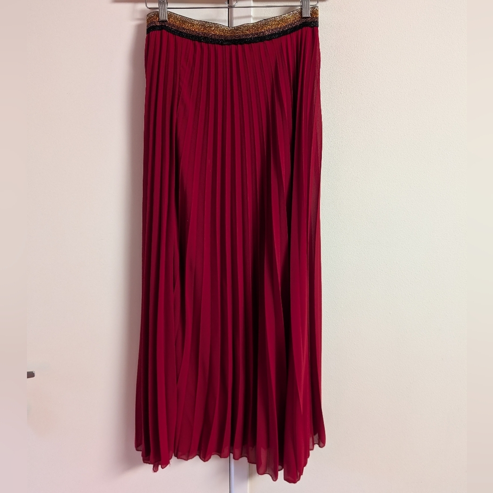 Maxi Red Pleated A-Line Skirt for Cocktail Events Large